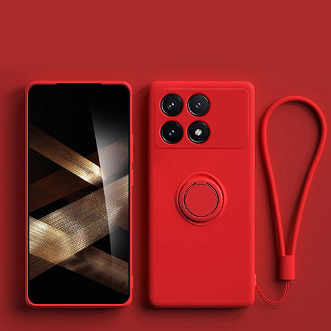 Coque Ultra Fine Silicone Souple Housse Etui avec Support Bague Anneau Aimante Magnetique S01 pour Xiaomi Redmi K70 5G Rouge