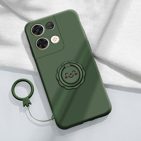 Coque Ultra Fine Silicone Souple Housse Etui avec Support Bague Anneau Aimante Magnetique S01 pour Xiaomi Redmi Note 13 5G Vert Nuit