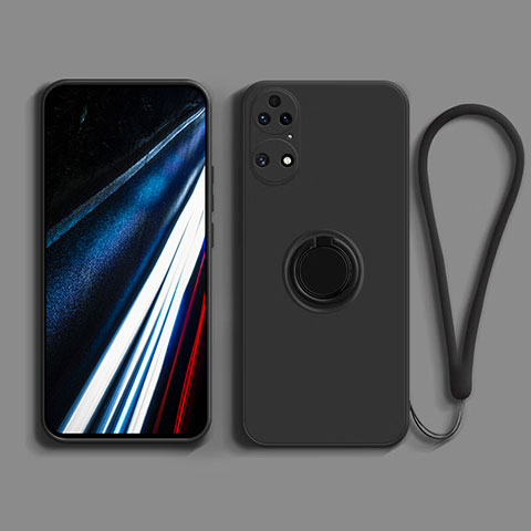 Coque Ultra Fine Silicone Souple Housse Etui avec Support Bague Anneau Aimante Magnetique S02 pour Huawei P50 Pro Noir