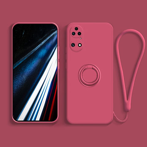 Coque Ultra Fine Silicone Souple Housse Etui avec Support Bague Anneau Aimante Magnetique S02 pour Huawei P50 Pro Rouge