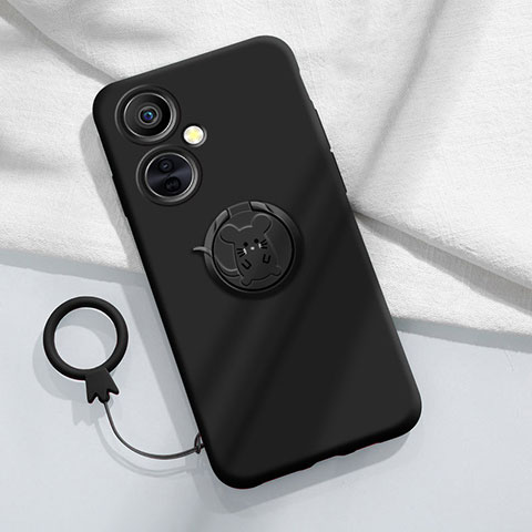 Coque Ultra Fine Silicone Souple Housse Etui avec Support Bague Anneau Aimante Magnetique S02 pour OnePlus Nord CE 3 5G Noir