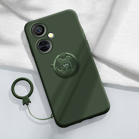 Coque Ultra Fine Silicone Souple Housse Etui avec Support Bague Anneau Aimante Magnetique S02 pour OnePlus Nord CE 3 5G Vert Nuit