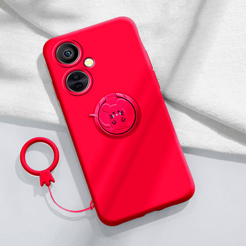 Coque Ultra Fine Silicone Souple Housse Etui avec Support Bague Anneau Aimante Magnetique S02 pour OnePlus Nord CE 3 Lite 5G Rouge