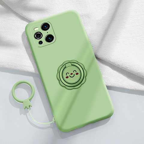 Coque Ultra Fine Silicone Souple Housse Etui avec Support Bague Anneau Aimante Magnetique S02 pour Oppo Find X3 5G Pastel Vert