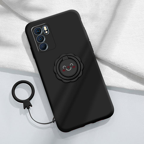 Coque Ultra Fine Silicone Souple Housse Etui avec Support Bague Anneau Aimante Magnetique S02 pour Oppo Reno6 5G Noir