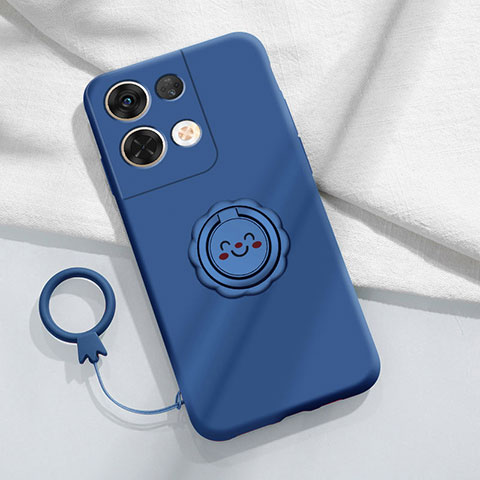 Coque Ultra Fine Silicone Souple Housse Etui avec Support Bague Anneau Aimante Magnetique S02 pour Oppo Reno8 Pro 5G Bleu