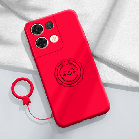 Coque Ultra Fine Silicone Souple Housse Etui avec Support Bague Anneau Aimante Magnetique S02 pour Oppo Reno8 Pro 5G Rouge