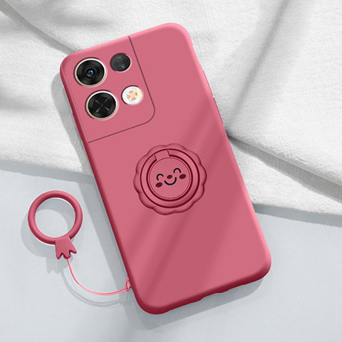 Coque Ultra Fine Silicone Souple Housse Etui avec Support Bague Anneau Aimante Magnetique S02 pour Oppo Reno8 Pro+ Plus 5G Rose Rouge