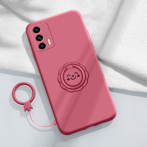 Coque Ultra Fine Silicone Souple Housse Etui avec Support Bague Anneau Aimante Magnetique S02 pour Realme GT Master 5G Rose Rouge