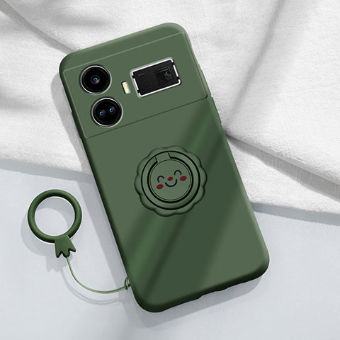 Coque Ultra Fine Silicone Souple Housse Etui avec Support Bague Anneau Aimante Magnetique S02 pour Realme GT Neo5 5G Vert Nuit