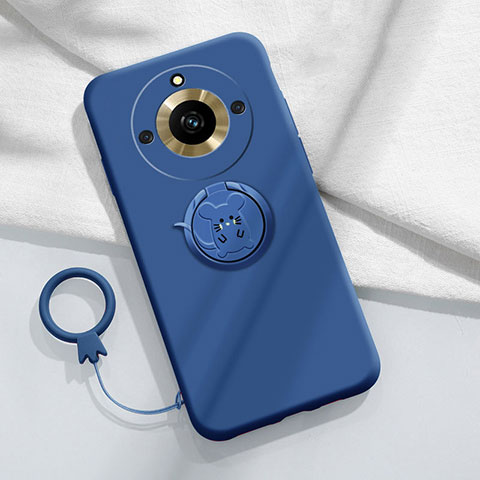 Coque Ultra Fine Silicone Souple Housse Etui avec Support Bague Anneau Aimante Magnetique S02 pour Realme Narzo 60 Pro 5G Bleu