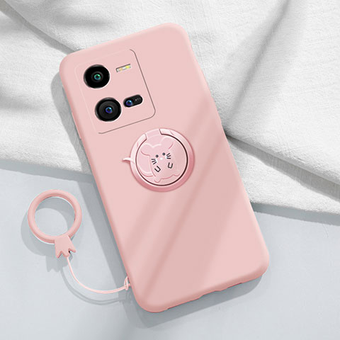 Coque Ultra Fine Silicone Souple Housse Etui avec Support Bague Anneau Aimante Magnetique S02 pour Vivo iQOO 10 Pro 5G Rose