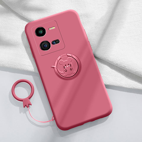 Coque Ultra Fine Silicone Souple Housse Etui avec Support Bague Anneau Aimante Magnetique S02 pour Vivo iQOO 10 Pro 5G Rouge