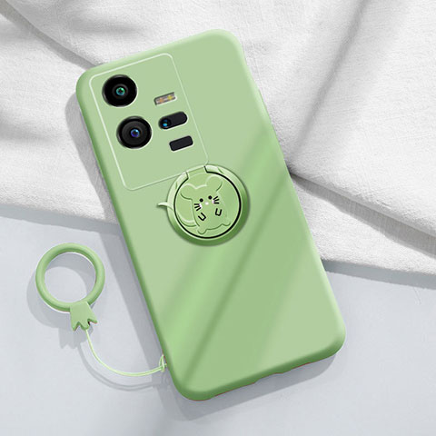 Coque Ultra Fine Silicone Souple Housse Etui avec Support Bague Anneau Aimante Magnetique S02 pour Vivo iQOO 11 5G Vert