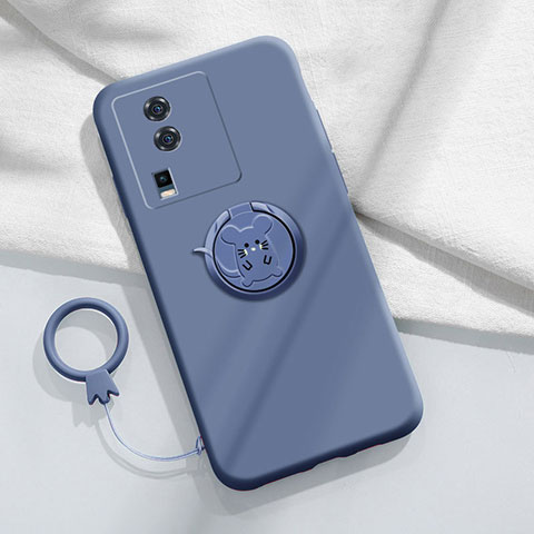 Coque Ultra Fine Silicone Souple Housse Etui avec Support Bague Anneau Aimante Magnetique S02 pour Vivo iQOO Neo7 SE Gris Lavende