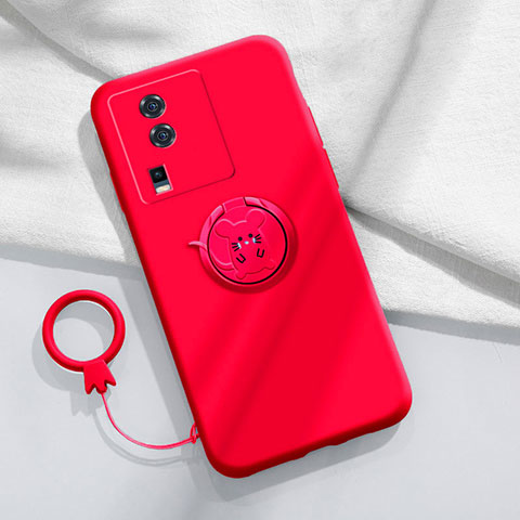 Coque Ultra Fine Silicone Souple Housse Etui avec Support Bague Anneau Aimante Magnetique S02 pour Vivo iQOO Neo7 SE Rouge