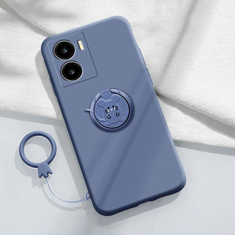 Coque Ultra Fine Silicone Souple Housse Etui avec Support Bague Anneau Aimante Magnetique S02 pour Vivo iQOO Z7x 5G Gris Lavende