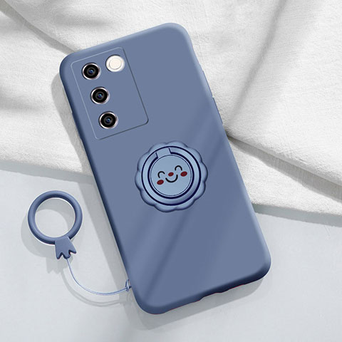 Coque Ultra Fine Silicone Souple Housse Etui avec Support Bague Anneau Aimante Magnetique S02 pour Vivo V27e 5G Gris Lavende