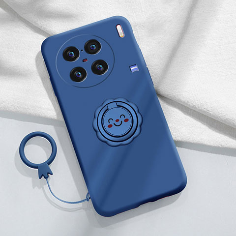 Coque Ultra Fine Silicone Souple Housse Etui avec Support Bague Anneau Aimante Magnetique S02 pour Vivo X90 Pro 5G Bleu