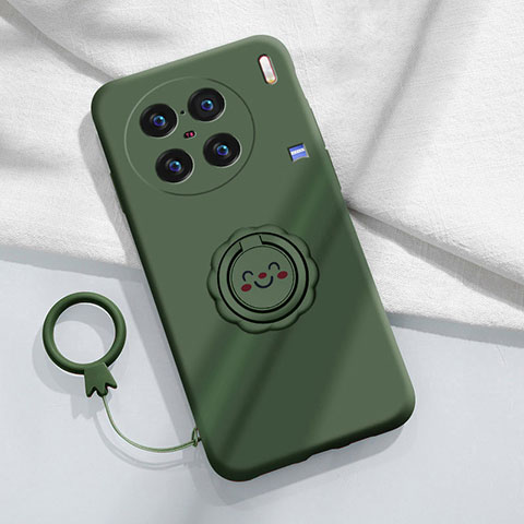 Coque Ultra Fine Silicone Souple Housse Etui avec Support Bague Anneau Aimante Magnetique S02 pour Vivo X90 Pro+ Plus 5G Vert Nuit