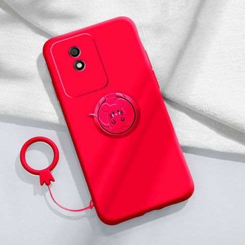 Coque Ultra Fine Silicone Souple Housse Etui avec Support Bague Anneau Aimante Magnetique S02 pour Vivo Y02A Rouge