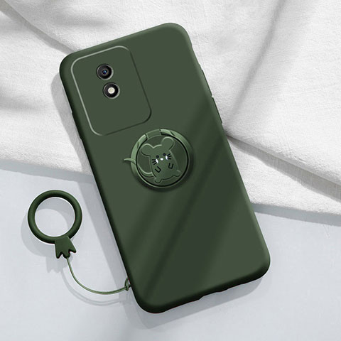 Coque Ultra Fine Silicone Souple Housse Etui avec Support Bague Anneau Aimante Magnetique S02 pour Vivo Y02A Vert Nuit