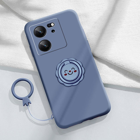 Coque Ultra Fine Silicone Souple Housse Etui avec Support Bague Anneau Aimante Magnetique S02 pour Xiaomi Mi 13T Pro 5G Gris Lavende