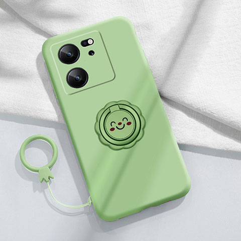 Coque Ultra Fine Silicone Souple Housse Etui avec Support Bague Anneau Aimante Magnetique S02 pour Xiaomi Mi 13T Pro 5G Vert