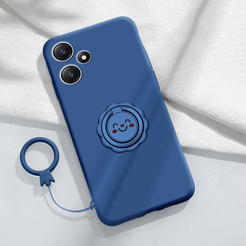 Coque Ultra Fine Silicone Souple Housse Etui avec Support Bague Anneau Aimante Magnetique S02 pour Xiaomi Poco M6 Pro 5G Bleu