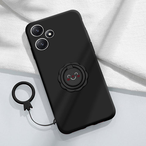 Coque Ultra Fine Silicone Souple Housse Etui avec Support Bague Anneau Aimante Magnetique S02 pour Xiaomi Poco M6 Pro 5G Noir