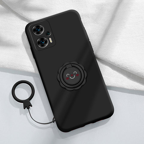 Coque Ultra Fine Silicone Souple Housse Etui avec Support Bague Anneau Aimante Magnetique S02 pour Xiaomi Redmi Note 12 Turbo 5G Noir