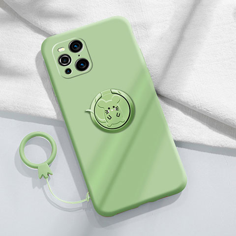 Coque Ultra Fine Silicone Souple Housse Etui avec Support Bague Anneau Aimante Magnetique S03 pour Oppo Find X3 5G Pastel Vert