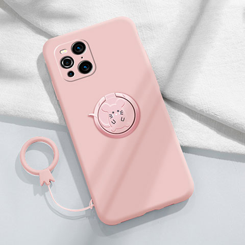 Coque Ultra Fine Silicone Souple Housse Etui avec Support Bague Anneau Aimante Magnetique S03 pour Oppo Find X3 Pro 5G Rose