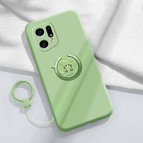 Coque Ultra Fine Silicone Souple Housse Etui avec Support Bague Anneau Aimante Magnetique S03 pour Oppo Find X5 Pro 5G Pastel Vert