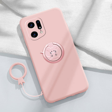 Coque Ultra Fine Silicone Souple Housse Etui avec Support Bague Anneau Aimante Magnetique S03 pour Oppo Find X5 Pro 5G Rose