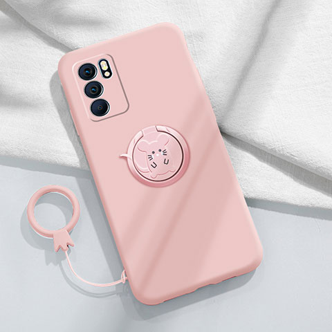 Coque Ultra Fine Silicone Souple Housse Etui avec Support Bague Anneau Aimante Magnetique S03 pour Oppo Reno6 5G Rose