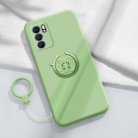 Coque Ultra Fine Silicone Souple Housse Etui avec Support Bague Anneau Aimante Magnetique S03 pour Oppo Reno6 Pro 5G India Pastel Vert