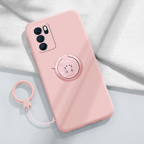 Coque Ultra Fine Silicone Souple Housse Etui avec Support Bague Anneau Aimante Magnetique S03 pour Oppo Reno6 Pro 5G India Rose