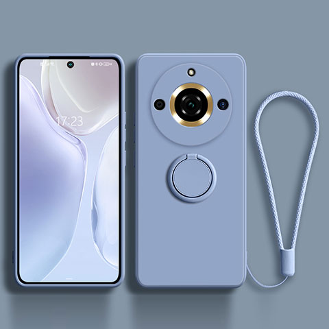 Coque Ultra Fine Silicone Souple Housse Etui avec Support Bague Anneau Aimante Magnetique S03 pour Realme Narzo 60 Pro 5G Gris Lavende