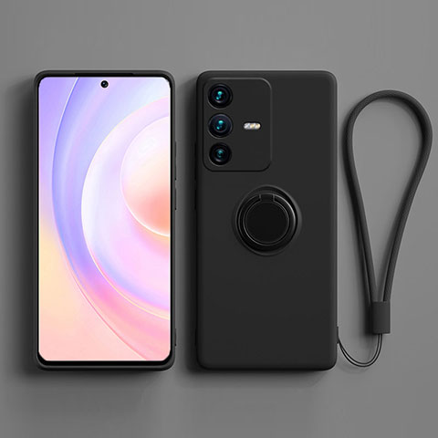 Coque Ultra Fine Silicone Souple Housse Etui avec Support Bague Anneau Aimante Magnetique S03 pour Vivo V23 Pro 5G Noir