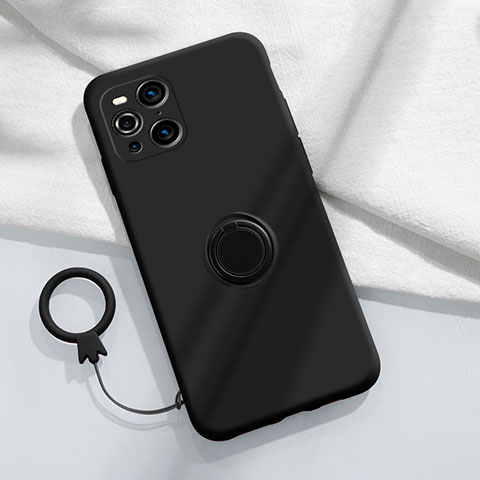 Coque Ultra Fine Silicone Souple Housse Etui avec Support Bague Anneau Aimante Magnetique S04 pour Oppo Find X3 5G Noir