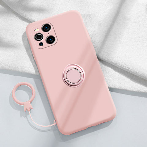 Coque Ultra Fine Silicone Souple Housse Etui avec Support Bague Anneau Aimante Magnetique S04 pour Oppo Find X3 Pro 5G Rose