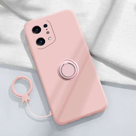 Coque Ultra Fine Silicone Souple Housse Etui avec Support Bague Anneau Aimante Magnetique S04 pour Oppo Find X5 5G Rose