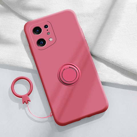 Coque Ultra Fine Silicone Souple Housse Etui avec Support Bague Anneau Aimante Magnetique S04 pour Oppo Find X5 5G Rose Rouge