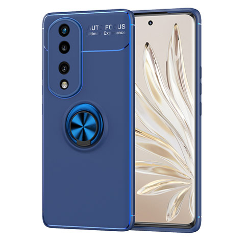 Coque Ultra Fine Silicone Souple Housse Etui avec Support Bague Anneau Aimante Magnetique SD1 pour Huawei Honor 70 5G Bleu