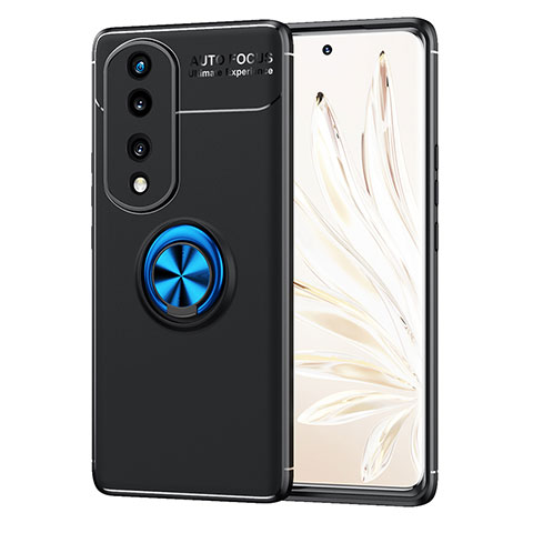 Coque Ultra Fine Silicone Souple Housse Etui avec Support Bague Anneau Aimante Magnetique SD1 pour Huawei Honor 70 Pro 5G Bleu et Noir