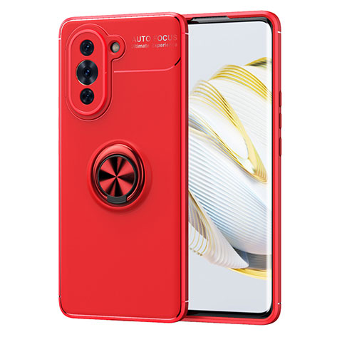 Coque Ultra Fine Silicone Souple Housse Etui avec Support Bague Anneau Aimante Magnetique SD1 pour Huawei Nova 10 Pro Rouge