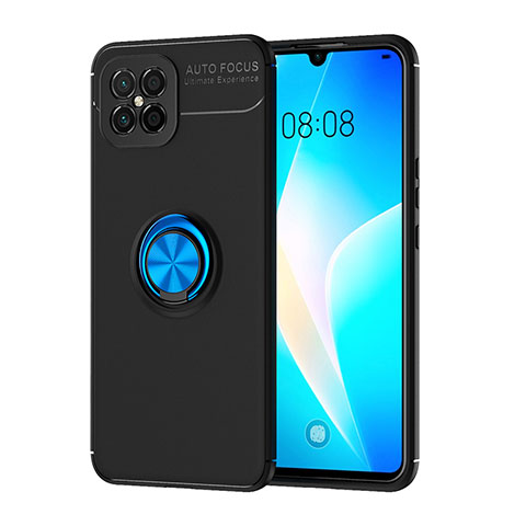 Coque Ultra Fine Silicone Souple Housse Etui avec Support Bague Anneau Aimante Magnetique SD1 pour Huawei Nova 8 SE 4G Bleu et Noir