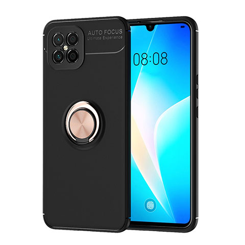 Coque Ultra Fine Silicone Souple Housse Etui avec Support Bague Anneau Aimante Magnetique SD1 pour Huawei Nova 8 SE 4G Or et Noir