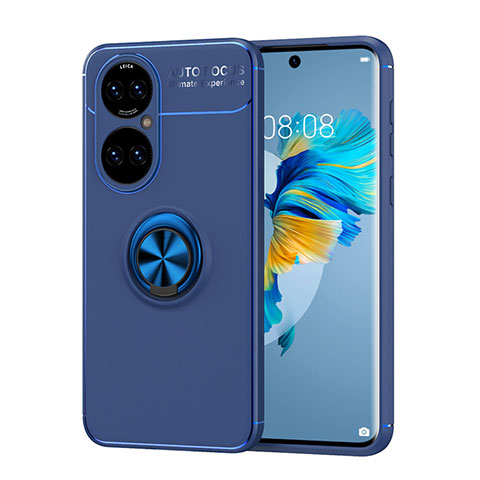 Coque Ultra Fine Silicone Souple Housse Etui avec Support Bague Anneau Aimante Magnetique SD1 pour Huawei P50 Pro Bleu